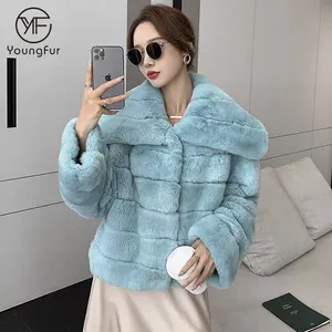 2023 Fantastic Fur Design Jacket Women Elegant Turn Down Collar Fur Outwear Winter Warm Rex Rabbit Fur Coat