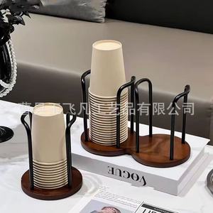 Porte-gobelets en bois massif, organisateur de bureau rond empilable pour le rangement des boissons - Product Image 1