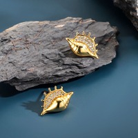Boucles d'oreilles clous en forme de conque de mer, plaqué or 18 carats, mini taille, zircon cubique transparent, poli miroir, personnalisées OEM