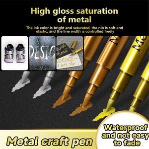 Nouveaux marqueurs de peinture permanents imperméables couleur or et argent 1,5 mm pour artisanat, moulage de résine, peinture artistique, fournitures scolaires - Product Image 4