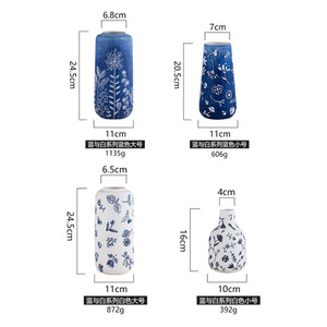 Blue and White Porcelain Vase Ceramic Vintage Vase Blue Realm Flower Arrange Decorative <b>Ornaments</b> Hand-painted Embossed Vase - Product Image 5