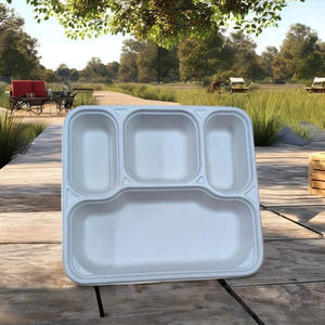 Bandeja Ecológica de Bagazo con 4 Compartimentos, Desechable, Ligera, Cuadrada, Biodegradable, a Prueba de Fugas, para Alimentos, con Tapa - Product Image 5