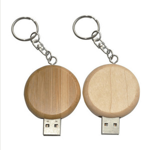 Pendrive USB redondo de madera Logotipo personalizado Caja de memoria USB de madera 3,0 2,0 64GB 16GB controlador de pulgar de bambú con llavero - Product Image 4