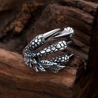 Bague pour homme en alliage de cuivre vieilli, style rétro, motif griffe de dragon, personnalisée, Hip Hop, gaufrée, imposante, Punk, ouverte et réglable