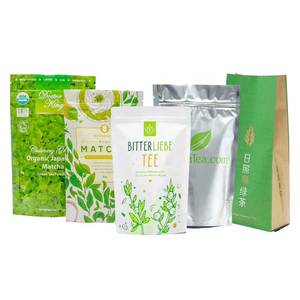 Borsa personalizzata per il confezionamento del tè Stand Up Pouch foil sacchetti di imballaggio in alluminio sacchetti di plastica con cerniera per il tè