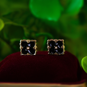 Fashion <b>Stud</b> <b>Earrings</b> 316L Stainless Steel PVD Gold Plating Black Enamel With <b>Crystal</b> Center Elegant Design For Women - Product Image 3