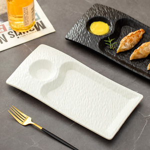 Piatto da Cena in Ceramica Diviso con Scomparto per Salsa, Piatto Rettangolare Texturizzato per Ristorante - Product Image 3