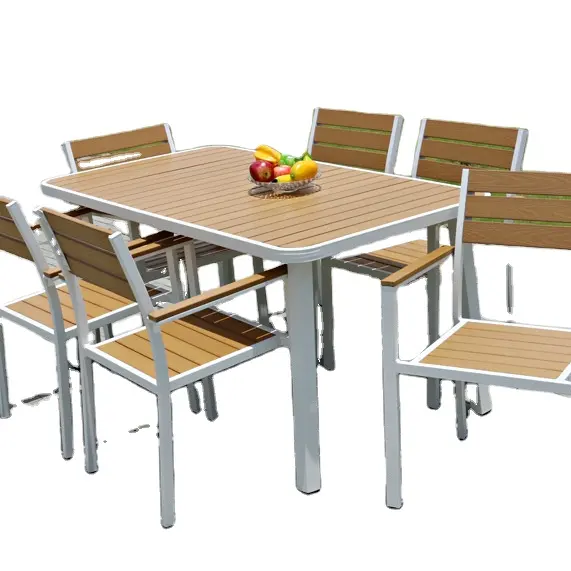 Outdoor Aluminum Restaurant Chair and Table Wood and Metal Outdoor Tables for Garden Dining Kitchen Hotel Warehouse Apartment