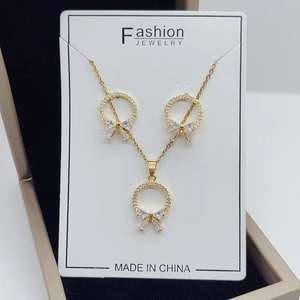 Conjunto de collar y pendientes con lazo de flores geométricas de diseño creativo, joyería para mujer, conjuntos de joyería nupcial de circón para boda - Product Image 3