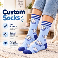 Chaussettes mi-mollet bleu clair en coton avec motif jacquard de baseball de dessin animé, bordure rayée, idéales pour les cadeaux sur le thème du sport