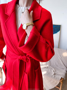 Manteau en <span class=keywords><strong>laine</strong></span> pour <span class=keywords><strong>femme</strong></span>, long manteau d'hiver couleur unie, style européen, <span class=keywords><strong>trench</strong></span>-coat rouge - Product Image 5