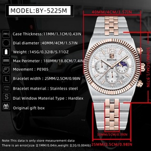 Montre homme BENYAR BY-5225M, nouvelle montre de luxe à quartz en acier inoxydable avec cadran à motif nid d'abeille de 40 mm, design original, chronographe. - Product Image 6
