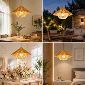 Lampada a Sospensione in Ferro e Rattan Stile Giapponese, Altezza Regolabile, LED Luce Calda, <span class=keywords><strong>Paralume</strong></span> Medio per Matrimoni, Casa, Ufficio, Camera da Letto - Product Image 4