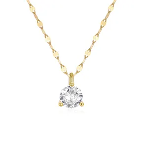 Set berlian tunggal perhiasan bulat S925 perak murni jimat kustom 18K berlapis emas ibu trendi kualitas liontin kalung
