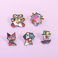 Dessin animé mignon ours fleur chat chien fille Patchwork peinture à l'huile broche Style abstrait métal Badge doux émail épinglette
