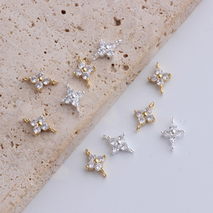 Charme tendance en or 14 carats plaqué zirconium, trèfle à quatre feuilles porte-bonheur, pendentif connecteur <span class=keywords><strong>pour</strong></span> la <span class=keywords><strong>fabrication</strong></span> de <span class=keywords><strong>bijoux</strong></span> DIY, bracelet, collier, boucles d'oreilles - Product Image 4