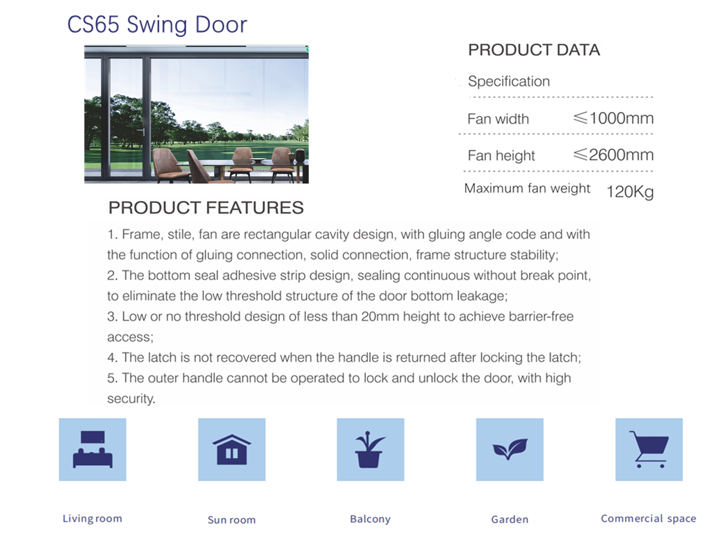 Large Wall Thickness External Aluminum Swing Doors Waterproof Heat Insulation