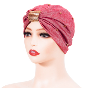 Couvre-tête perlé glamour pour femmes, nœud extensible, chimio, cadeau de saint-valentin, polyester rouge, <span class=keywords><strong>alopécie</strong></span>, foulard - Product Image 3