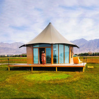 Tenda Hotel Resort Safari Glamping Heksagonal Besar Tahan Air untuk Luar Ruangan, Tenda Kabin PVDF dengan Kamar Mandi untuk Dijual