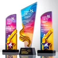 Ensemble de trophées en cristal personnalisés |   Récompense de reconnaissance des employés haut de gamme en or/argent/bronze avec gravure colorée pour les événements d'entreprise