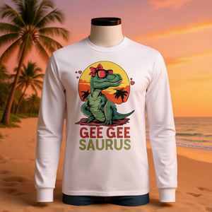 Geegeesaurus Dino T-Rex T-shirt à manches longues unisexe pour adulte, col rond, impression numérique, design tropical - Product Image 3
