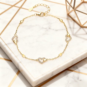 डबल हार्ट S925 सिल्वर जिरकॉन चेन और लिंक ट्रेंडी यूनिसेक्स ब्रेसलेट - Product Image 3