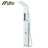 Ensemble de douche de spa en acier inoxydable chromé de luxe SS304, système de panneau de douche haut de gamme avec commande par bouton, bec de robinet entièrement en laiton