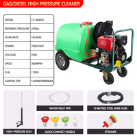 Lavadora de alta presión de combustible de gasolina móvil de 150bar, lavadora de alta presión de gasolina con tanque de agua de 300L