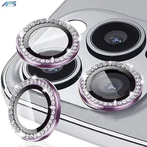 AFSダイヤモンドファッション3DモバイルカメラメタルリングレンズガラスプロテクターforiPhone 11 12 13 14 15 plus pro max mini