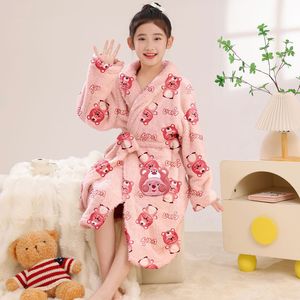 Peignoir <span class=keywords><strong>de</strong></span> <span class=keywords><strong>nuit</strong></span> en polaire tricotée douce et chaude en polyester corail pour garçons, enfants et adolescents, pour la salle <span class=keywords><strong>de</strong></span> bain, automne-hiver - Product Image 1