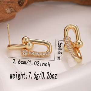 Pendientes de herradura de 14K chapados en oro grandes para mujer de moda, pendientes de aro de latón de 14K estilo <span class=keywords><strong>Rihanna</strong></span> de nueva moda con circón para fiestas - Product Image 6