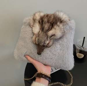 Sac à bandoulière en fausse fourrure de renard pour <span class=keywords><strong>femme</strong></span>, pochette en peluche en forme d'animal, tendance hiver 2023 - Product Image 4