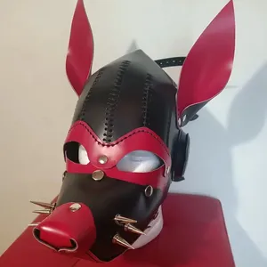 Leather Pig Mask Face Cover Hood Adjustable Role Pet Play Fetish Costume