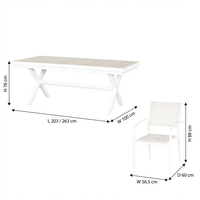 Ensemble de salle à manger extérieur moderne en aluminium extensible, 7 pièces, table de jardin extensible et 6 chaises en maille pour patio et terrasse