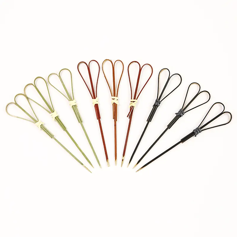 Chinese big sale disposable bamboo colored heart skewer cocktail picks for party