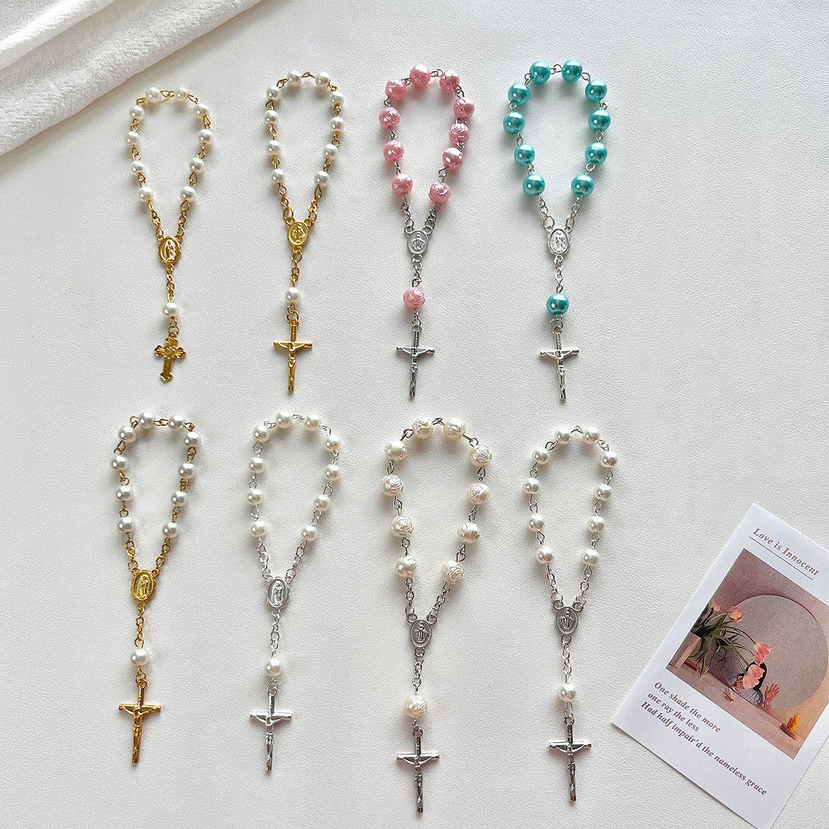 Baby 6mm Glass Pearl Rosary Bracelet Eucharist Gift