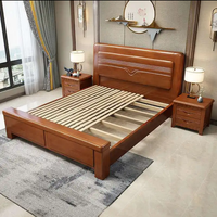 Lit en bois massif, prix de gros usine, ensemble de meubles de chambre pour hôtel et appartement, lit double king size en bois massif