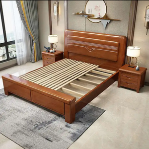 Lit en bois massif usine de prix de gros hôtel appartement chambre à coucher ensemble lit double en bois massif grande taille - Product Image 5