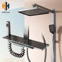 Ensemble de douche thermostatique de luxe gris brossé avec affichage numérique, robinet de douche à effet pluie 3 fonctions avec barre coulissante
