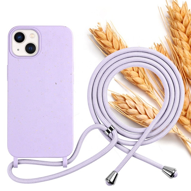 Custom Logo 100% Biodegradable Phone Case Wheat Straw Material with Strap Necklace for Iphone Mobile Phone Cases