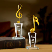 Trophée de Compétition de Piano Musical en Cristal Haut de Gamme, Créatif, avec Note Musicale, Microphone de Chant, pour Hôte, Discours, Voix, Gravé, Offre Spéciale