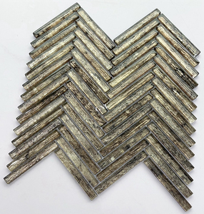 Mosaïque de carreaux en verre cristal de couleur or de luxe pour la décoration de salle de bain et de cuisine, bande linéaire en chevrons pour mur moderne - Product Image 1