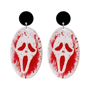 Acrílico personalizado globo fantasma muerte cráneo polilla pendientes colgantes Cosplay Horror rojo mancha de sangre Halloween pendientes para mujeres - Product Image 1