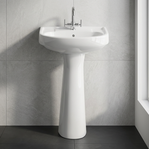 Lavabo de Cerámica Blanco Brillante de Calidad de Exportación, Lavabo de Pedestal Completo, Lavabo de Porcelana para Baño, Artículos Sanitarios - Product Image 1