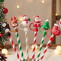 Lot de 6 capuchons de paille en silicone à motif de dessin animé de Noël, anti-poussière et réutilisables, pour gobelets à poignée, idéal pour les cadeaux de Noël