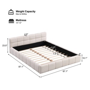 Modern Queen Size <strong>Beige</strong> Upholstered Bedroom Bed Frame with Checkerboard Design - Product Image 5