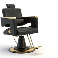 Fauteuil de barbier inclinable en cuir avec pompe hydraulique réglable en hauteur, noir et or, mobilier de salon pour hôtels et salons de beauté