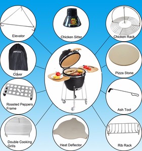 เตาบาร์บีคิว Kamado รุ่นคลาสสิก Auplex สีเขียวดำ เซรามิก ขนาดใหญ่ 21 27 29 นิ้ว พร้อมถ่านและเตาปิ้งย่างกลางแจ้ง - Product Image 3