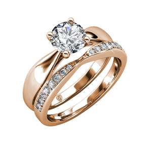 Sofisticato anello a doppio strato in oro rosa Design unico impreziosito da gemme <span class=keywords><strong>Swarovski</strong></span> perfette per matrimoni e anniversari - Product Image 2