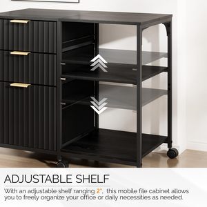 SENYU Modern Black 3 <b>Drawer</b> Mobile Filing Cabinet <b>with</b> Open <b>Shelves</b> for Home Office Storage - Product Image 4